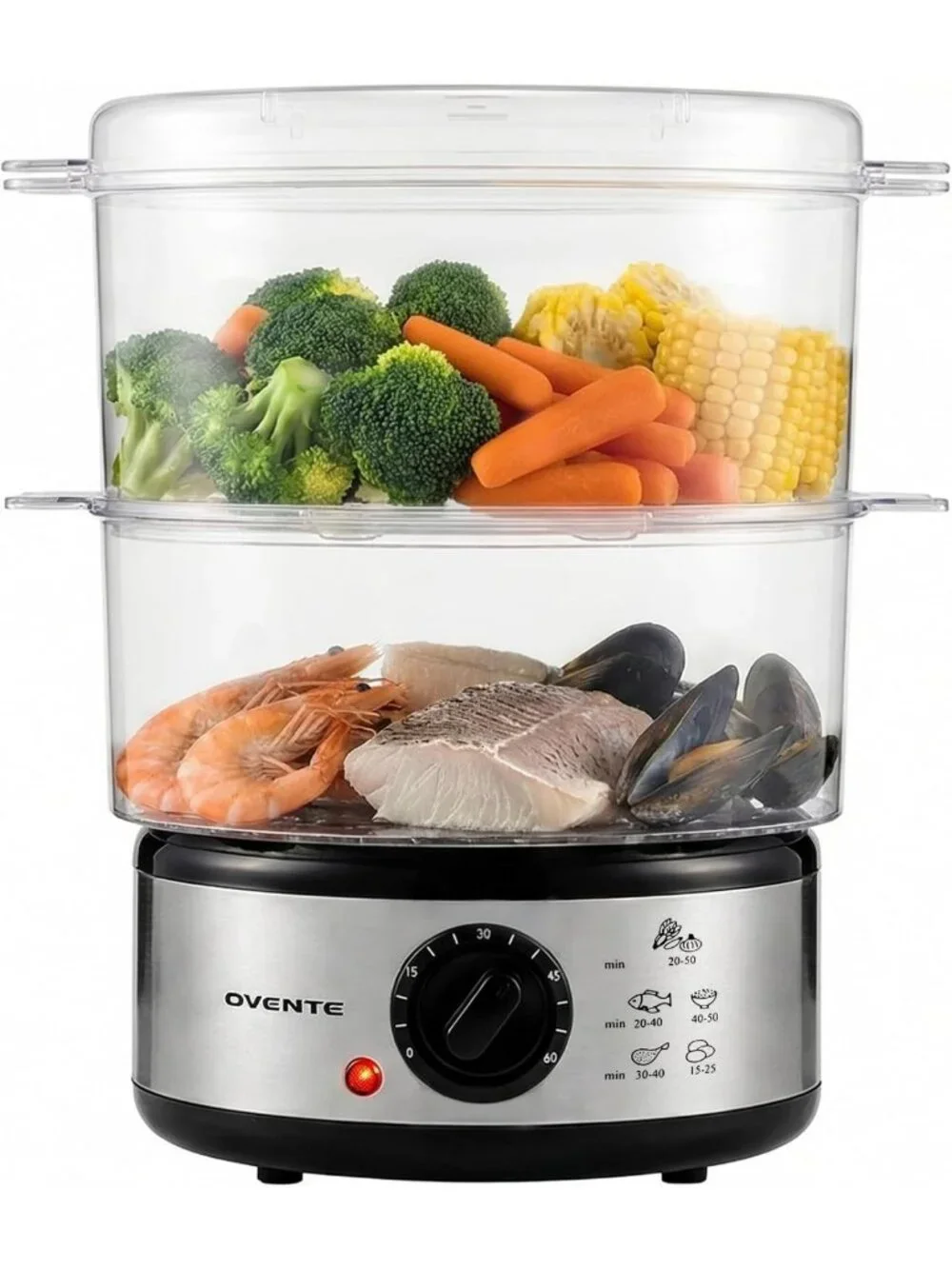 2-Tier Stainless Steel Electric Food Steamer, 5 Qt, Stackable, 400W, Timer